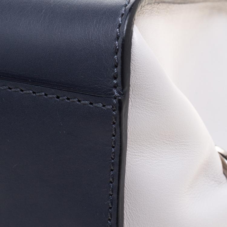 Pre Owned Salvatore Ferragamo Navy Blue/White Leather Sofia Top Handle Bag