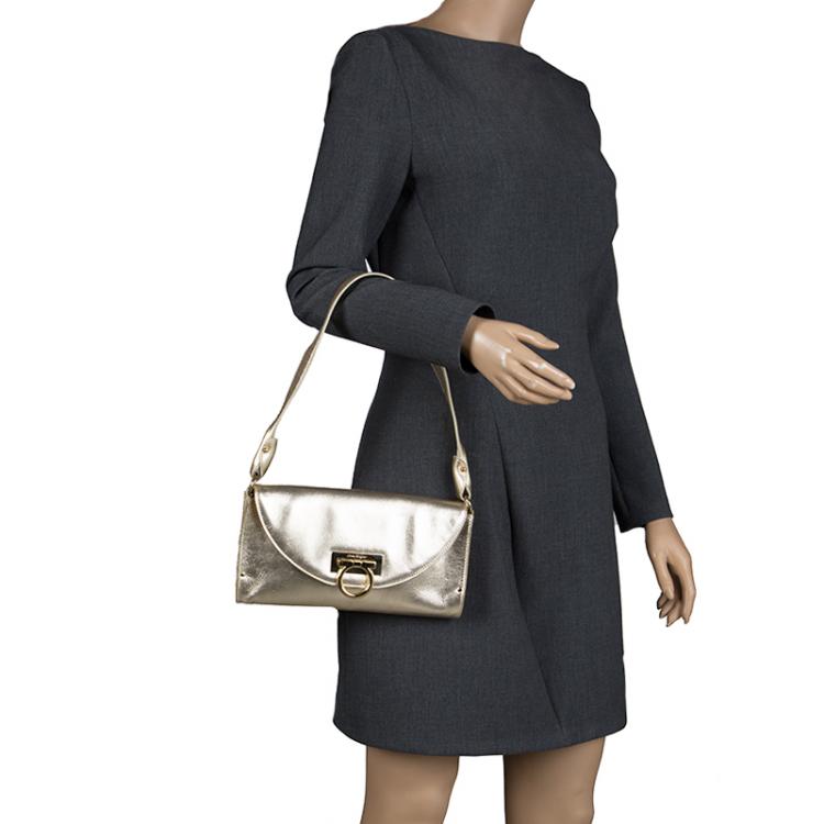 Pre Owned Salvatore Ferragamo Gold Leather Monica Shoulder Bag