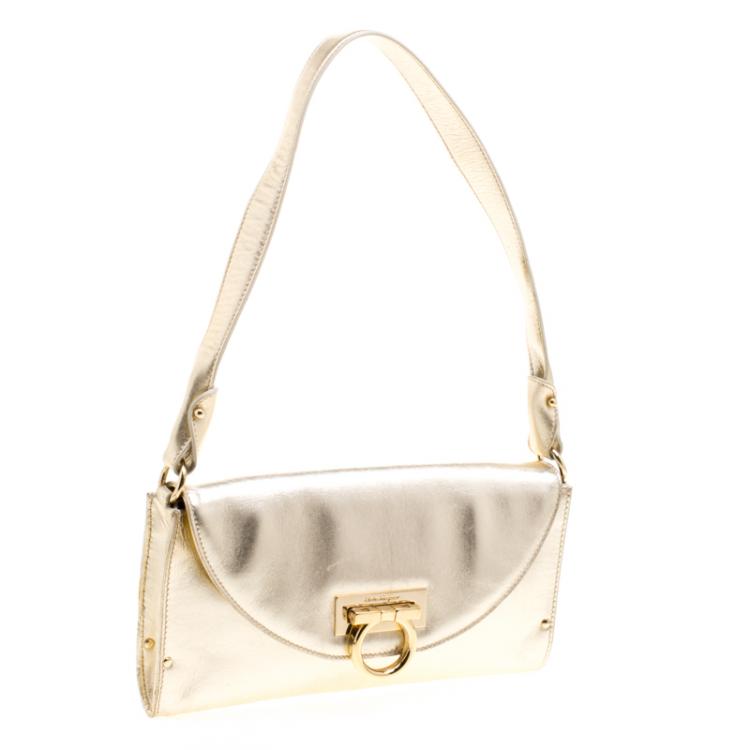 Pre Owned Salvatore Ferragamo Gold Leather Monica Shoulder Bag