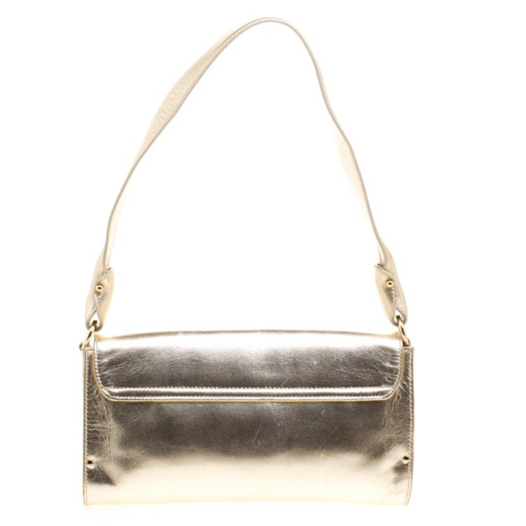 Pre Owned Salvatore Ferragamo Gold Leather Monica Shoulder Bag