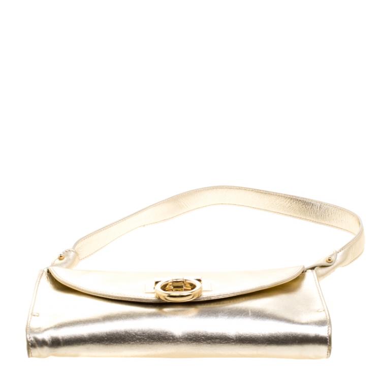 Pre Owned Salvatore Ferragamo Gold Leather Monica Shoulder Bag