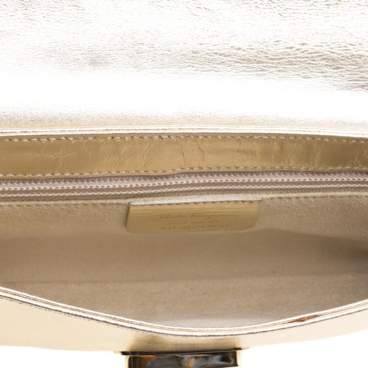 Pre Owned Salvatore Ferragamo Gold Leather Monica Shoulder Bag