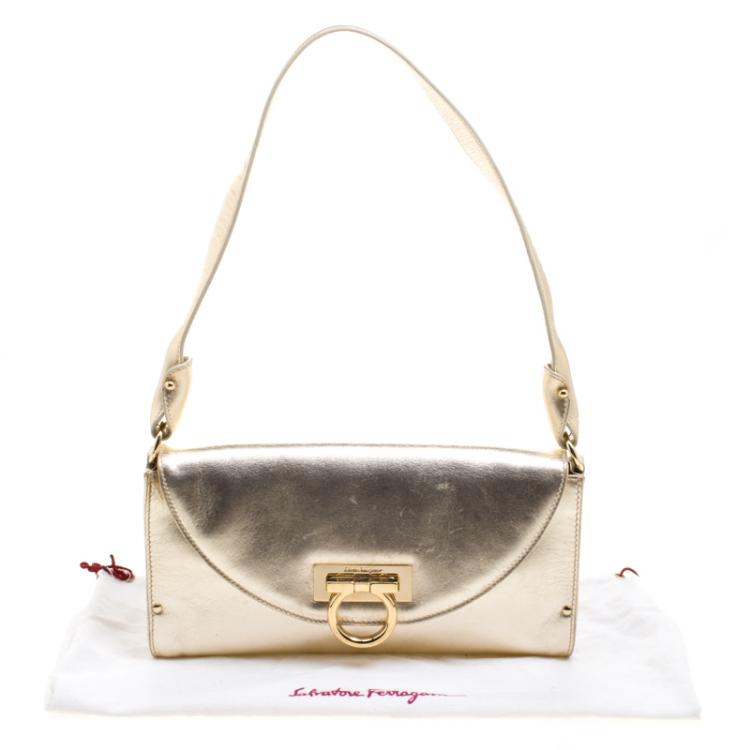 Pre Owned Salvatore Ferragamo Gold Leather Monica Shoulder Bag