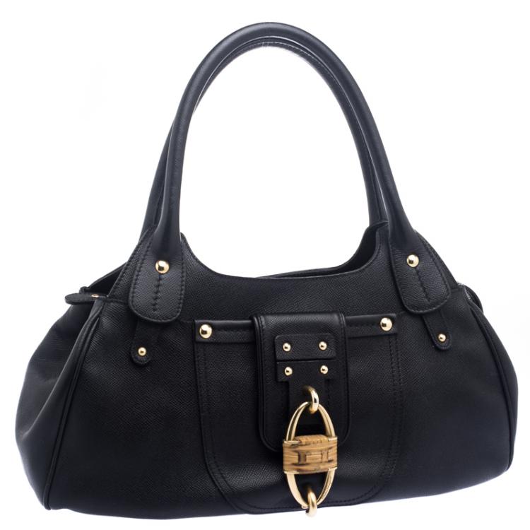 Pre Owned Salvatore Ferragamo Black Leather Wicker Padlock Satchel