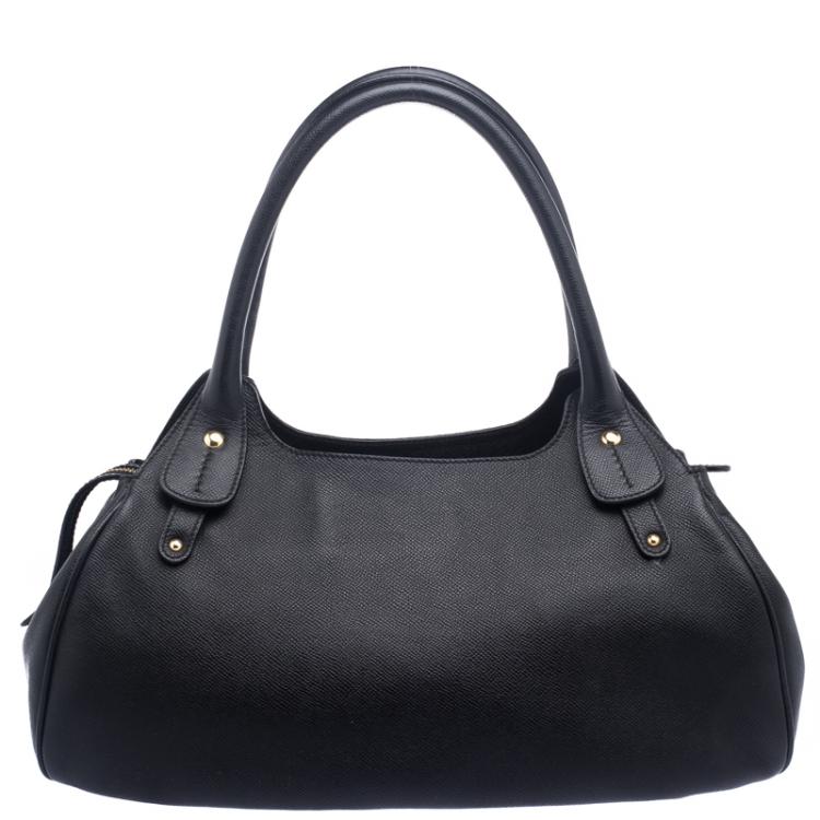 Pre Owned Salvatore Ferragamo Black Leather Wicker Padlock Satchel