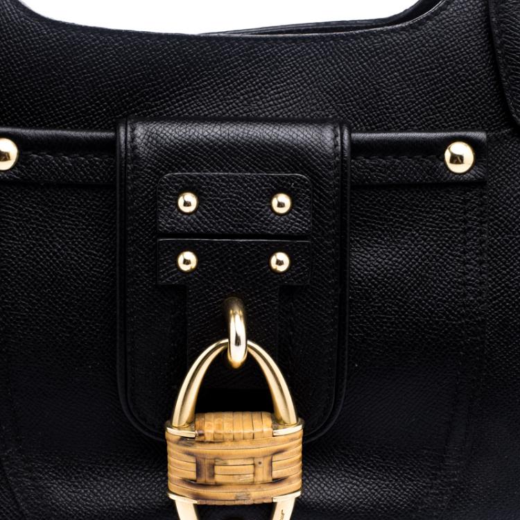 Pre Owned Salvatore Ferragamo Black Leather Wicker Padlock Satchel