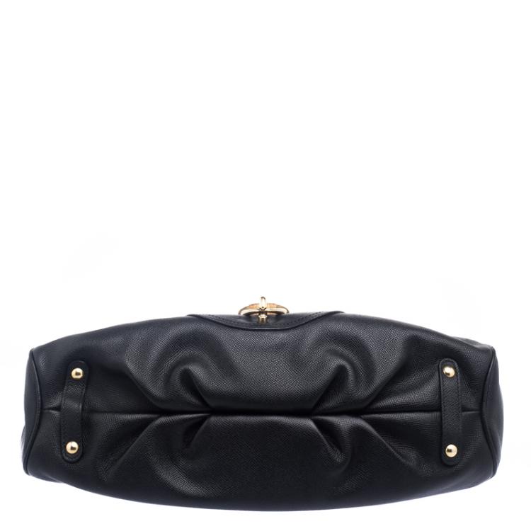 Pre Owned Salvatore Ferragamo Black Leather Wicker Padlock Satchel