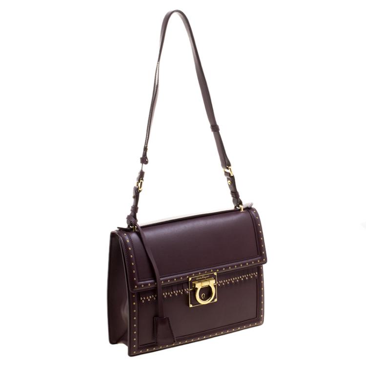Pre Owned Salvatore Ferragamo Burgundy Leather Marisol Shoulder Bag