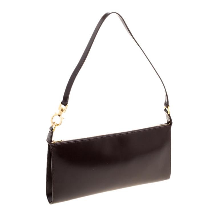 Pre Owned Salvatore Ferragamo Brown Leather Pochette Bag