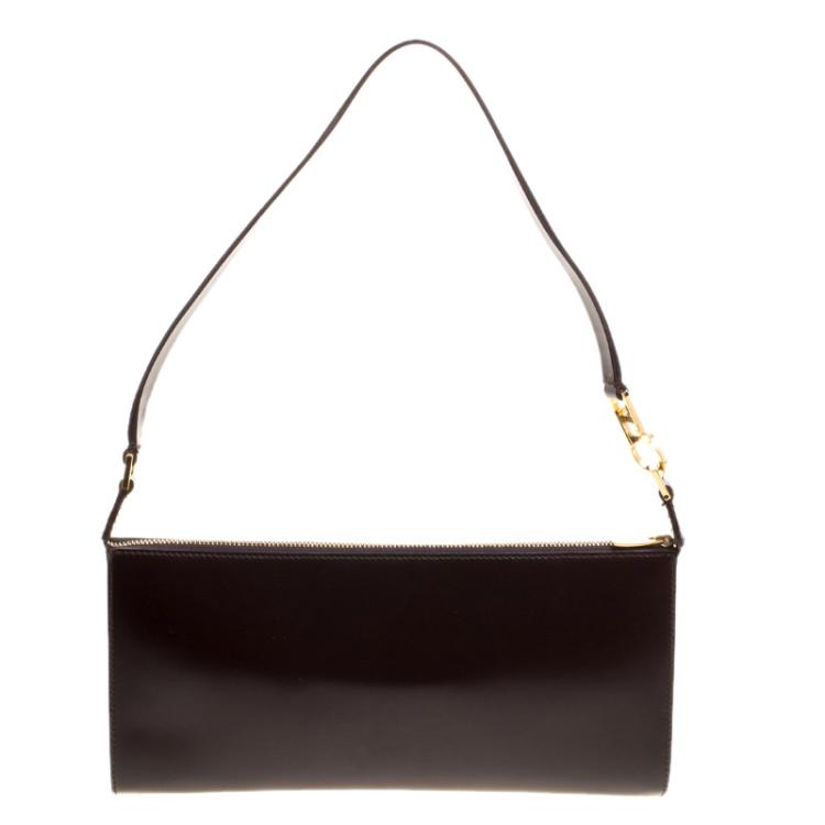Pre Owned Salvatore Ferragamo Brown Leather Pochette Bag