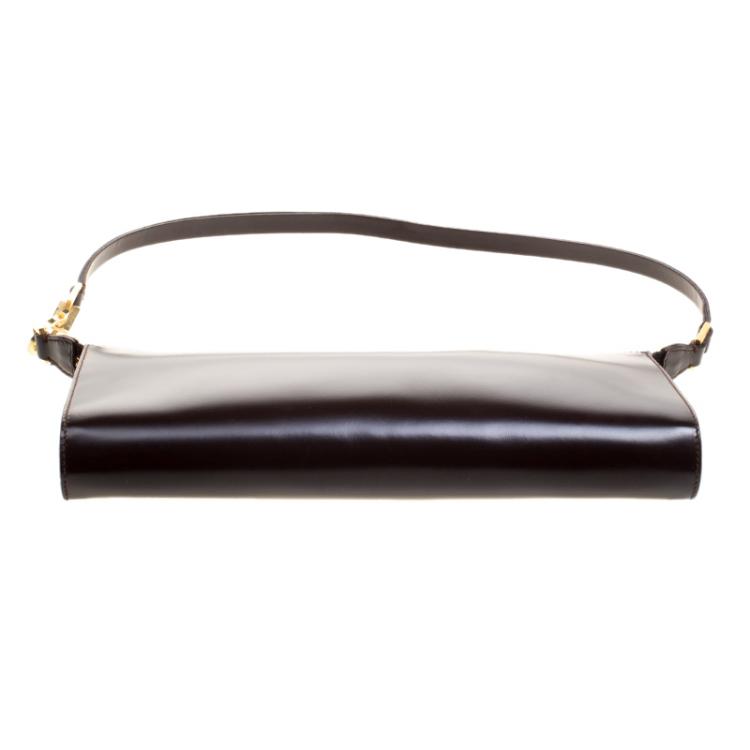 Pre Owned Salvatore Ferragamo Brown Leather Pochette Bag
