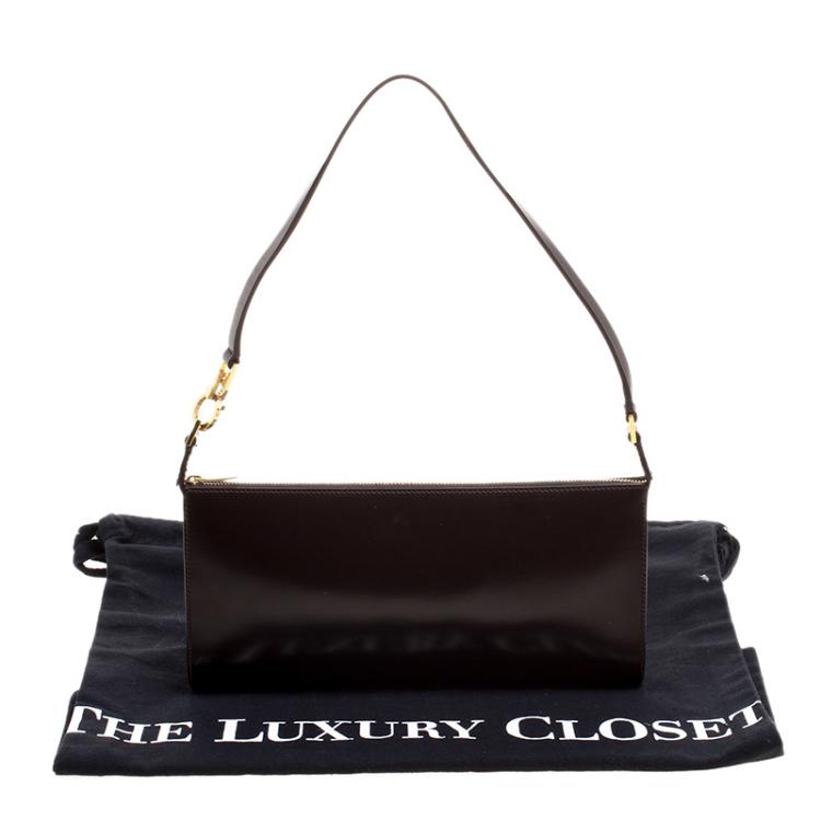 Pre Owned Salvatore Ferragamo Brown Leather Pochette Bag