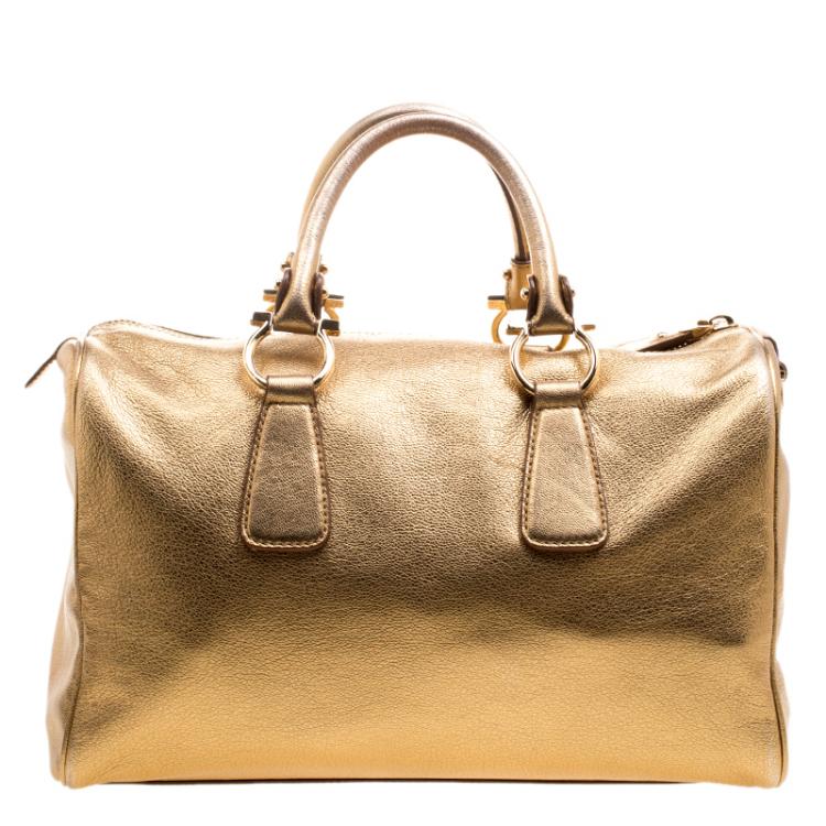 Pre Owned Salvatore Ferragamo Gold Leather Isabel Boston bag