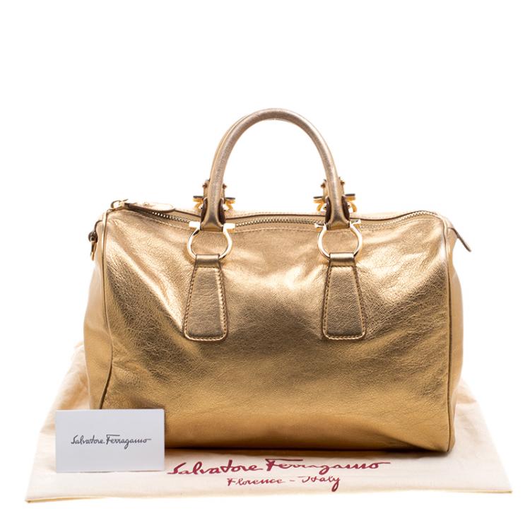 Pre Owned Salvatore Ferragamo Gold Leather Isabel Boston bag