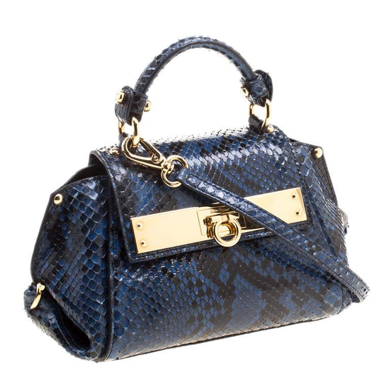 Pre Owned Salvatore Ferragamo Blue Python Mini Sofia Crossbody Bag