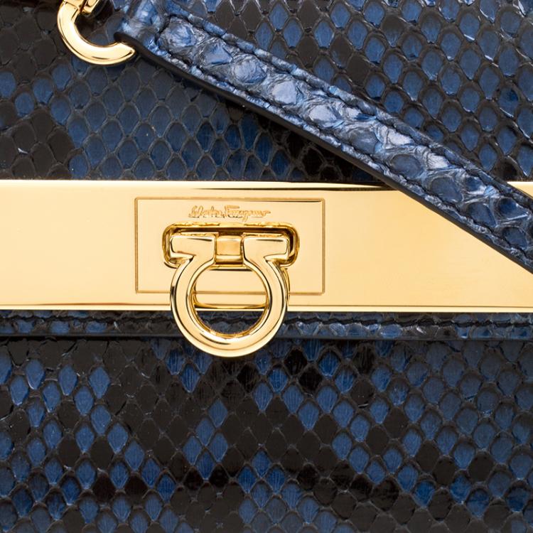 Pre Owned Salvatore Ferragamo Blue Python Mini Sofia Crossbody Bag