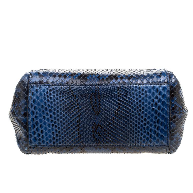 Pre Owned Salvatore Ferragamo Blue Python Mini Sofia Crossbody Bag