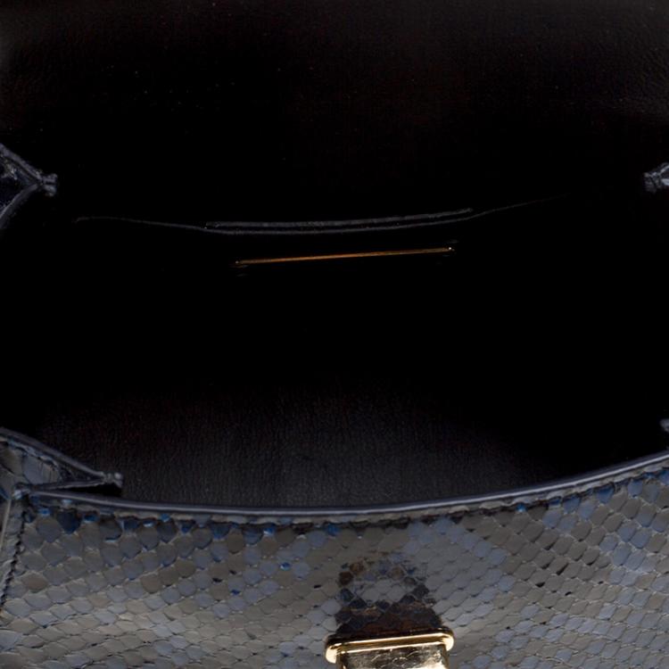 Pre Owned Salvatore Ferragamo Blue Python Mini Sofia Crossbody Bag
