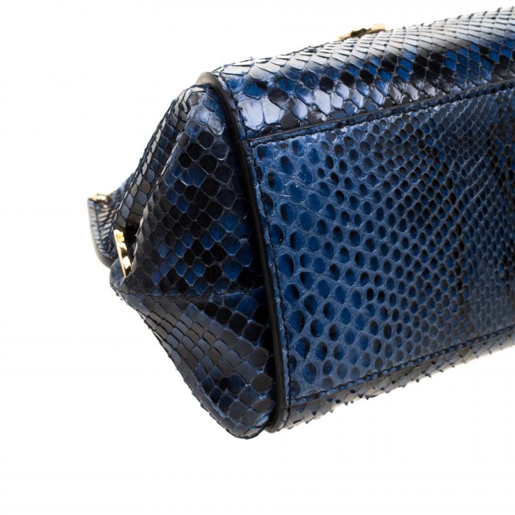 Pre Owned Salvatore Ferragamo Blue Python Mini Sofia Crossbody Bag