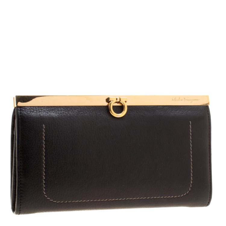 Pre Owned Salvatore Ferragamo Black Leather Frame Clutch
