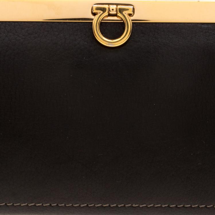 Pre Owned Salvatore Ferragamo Black Leather Frame Clutch