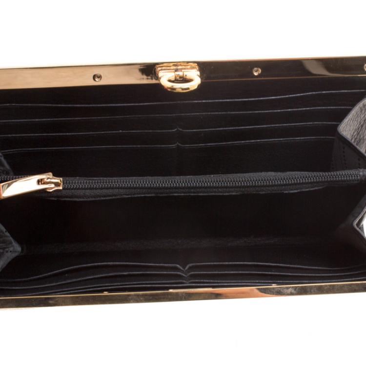 Pre Owned Salvatore Ferragamo Black Leather Frame Clutch