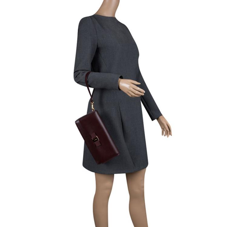 Pre Owned Salvatore Ferragamo Dark Burgundy Leather Miss Vara Bow Clutch