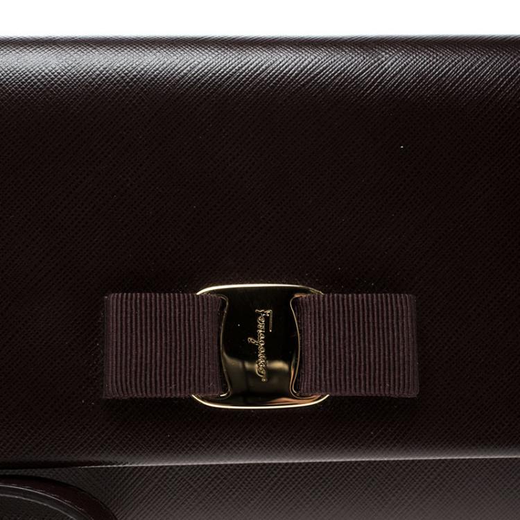 Pre Owned Salvatore Ferragamo Dark Burgundy Leather Miss Vara Bow Clutch