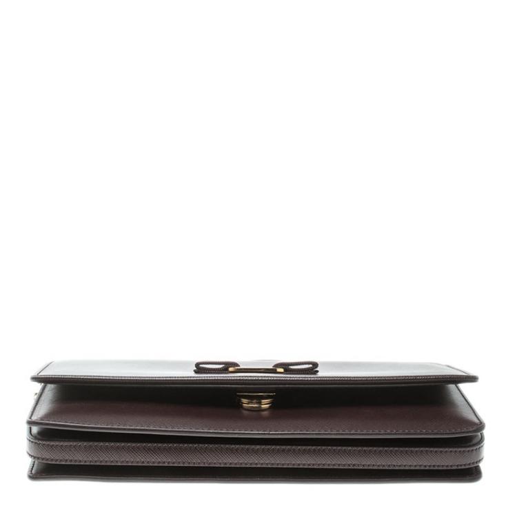 Pre Owned Salvatore Ferragamo Dark Burgundy Leather Miss Vara Bow Clutch