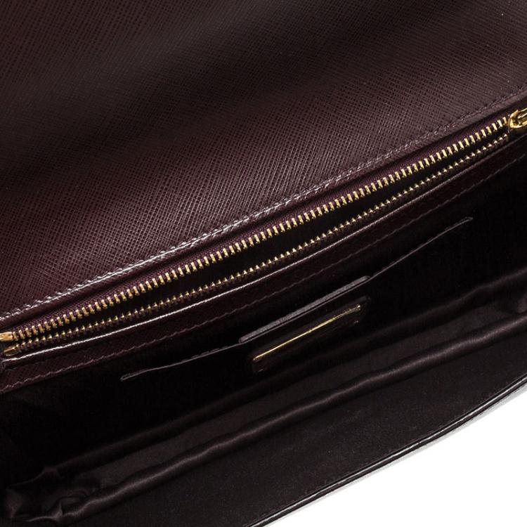 Pre Owned Salvatore Ferragamo Dark Burgundy Leather Miss Vara Bow Clutch