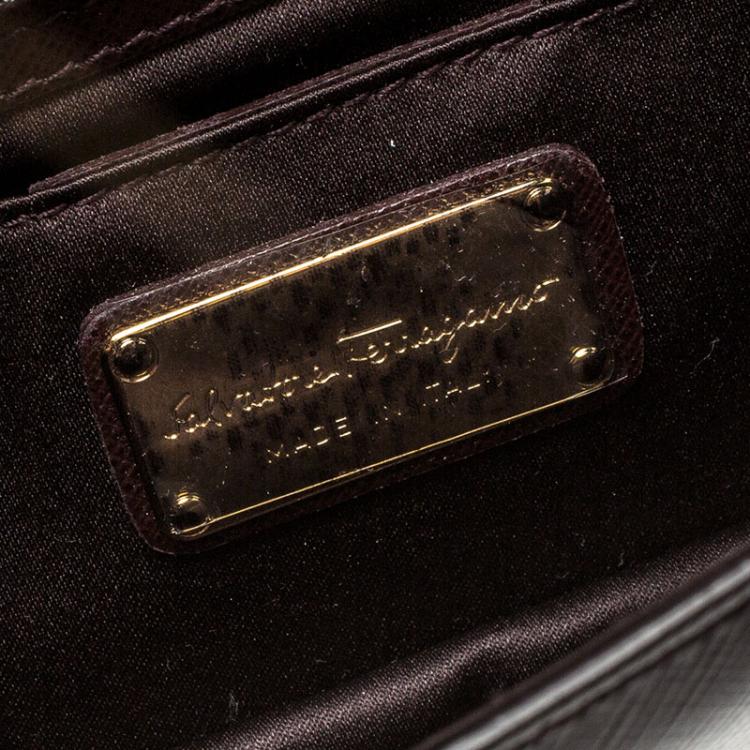 Pre Owned Salvatore Ferragamo Dark Burgundy Leather Miss Vara Bow Clutch