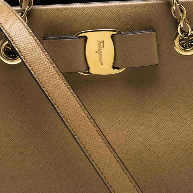 Pre Owned Salvatore Ferragamo Brown  Saffiano Leather Vany Tote