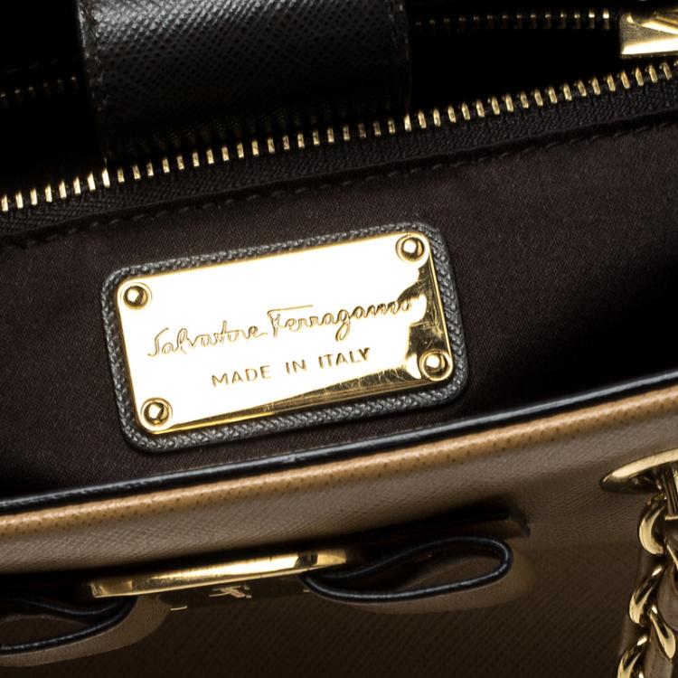 Pre Owned Salvatore Ferragamo Brown  Saffiano Leather Vany Tote