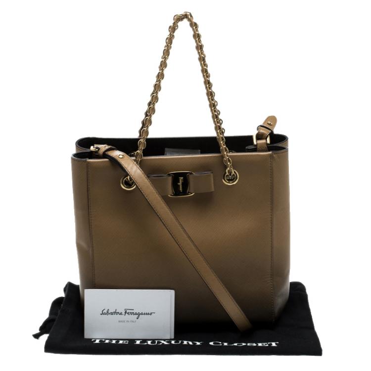Pre Owned Salvatore Ferragamo Brown  Saffiano Leather Vany Tote