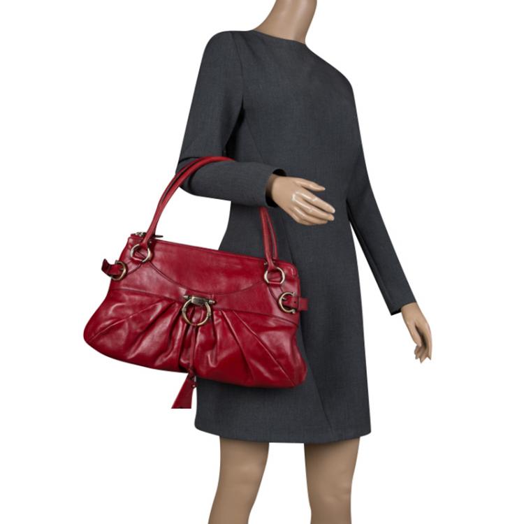 Pre Owned Salvatore Ferragamo Red Leather Marisa Satchel