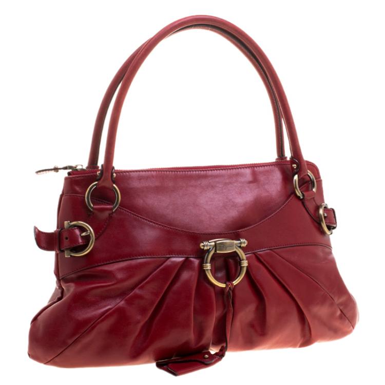 Pre Owned Salvatore Ferragamo Red Leather Marisa Satchel