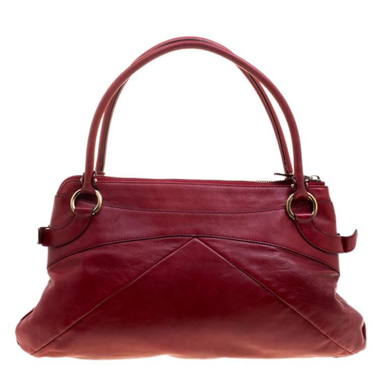 Pre Owned Salvatore Ferragamo Red Leather Marisa Satchel