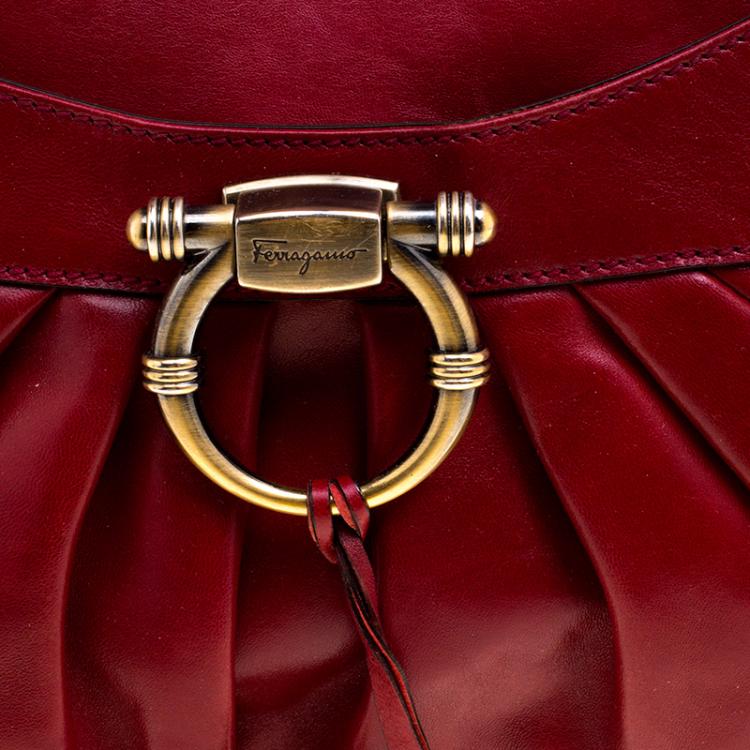 Pre Owned Salvatore Ferragamo Red Leather Marisa Satchel