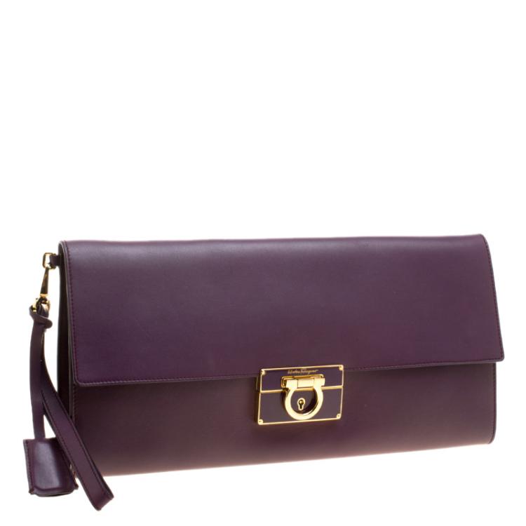 Pre Owned Salvatore Ferragamo Purple Leather Afef Gancio Clutch
