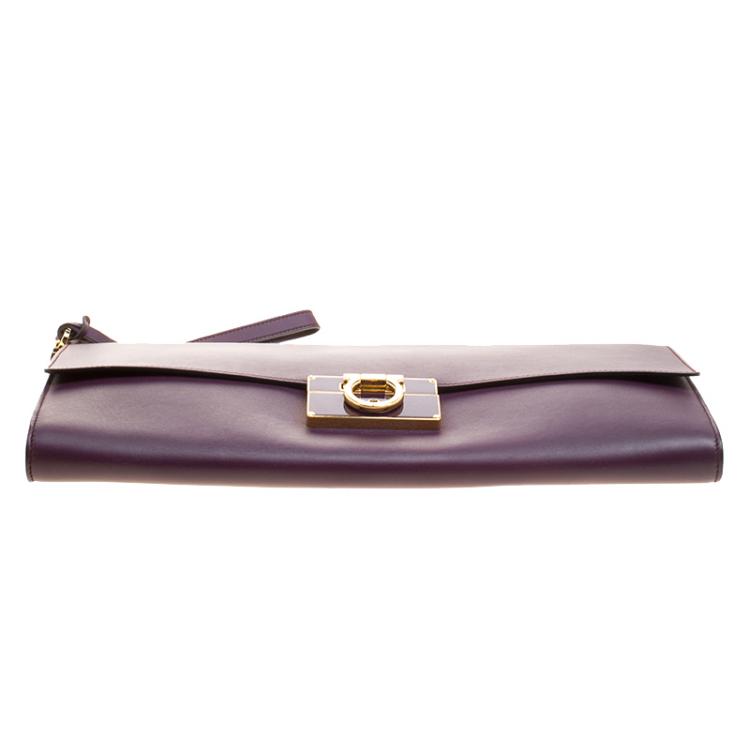 Pre Owned Salvatore Ferragamo Purple Leather Afef Gancio Clutch
