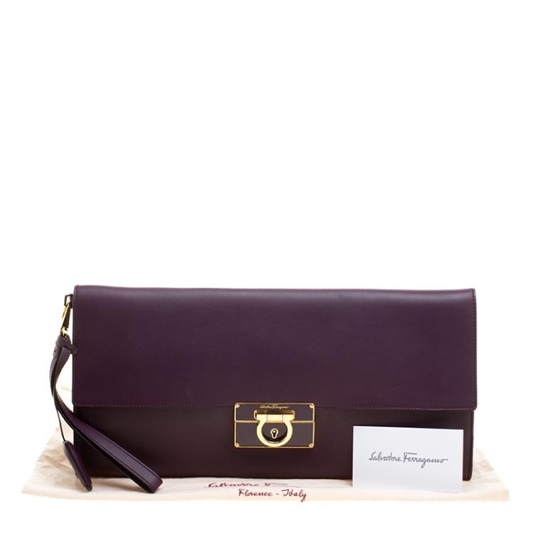Pre Owned Salvatore Ferragamo Purple Leather Afef Gancio Clutch