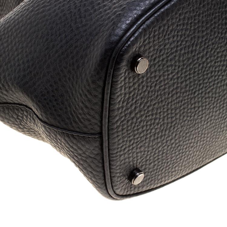 Pre Owned Salvatore Ferragamo Black Pebbled Leather Drawstring Hobo