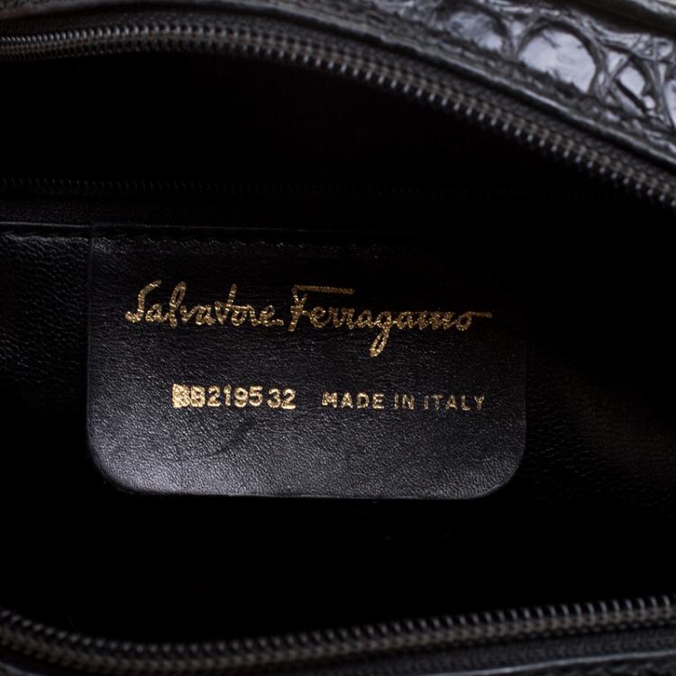 Pre Owned Salvatore Ferragamo Black Croc Embossed Leather Crossbody Bag