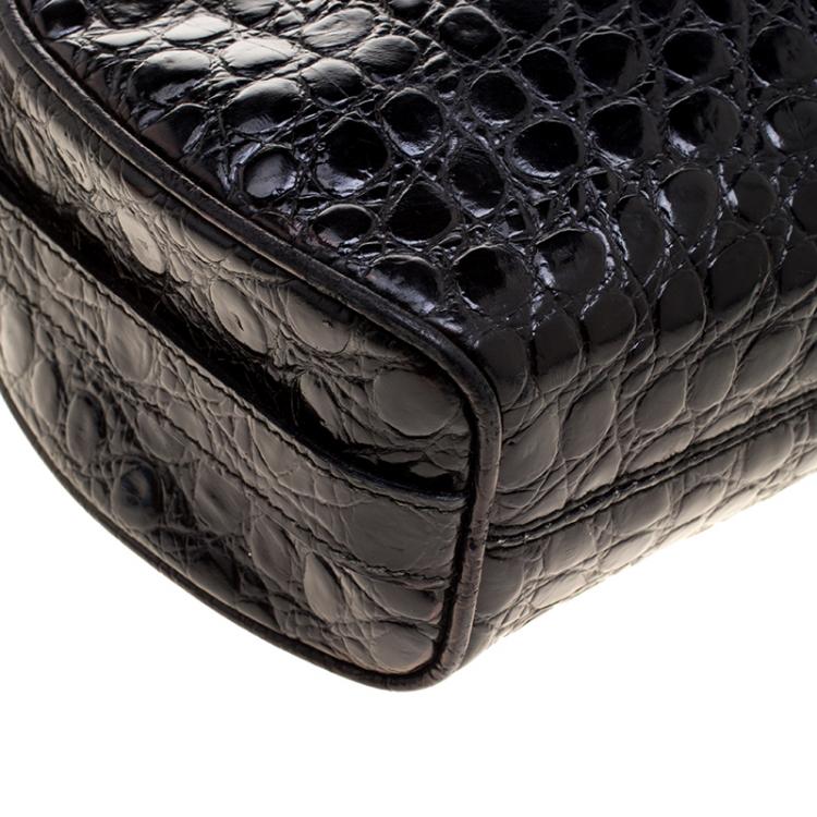 Pre Owned Salvatore Ferragamo Black Croc Embossed Leather Crossbody Bag