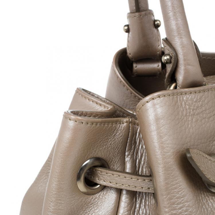 Pre Owned Salvatore Ferragamo Metallic Grey Leather Gancini Detail Handbag