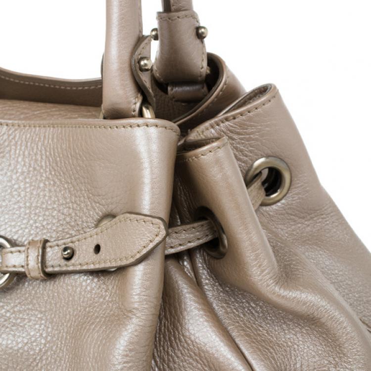 Pre Owned Salvatore Ferragamo Metallic Grey Leather Gancini Detail Handbag