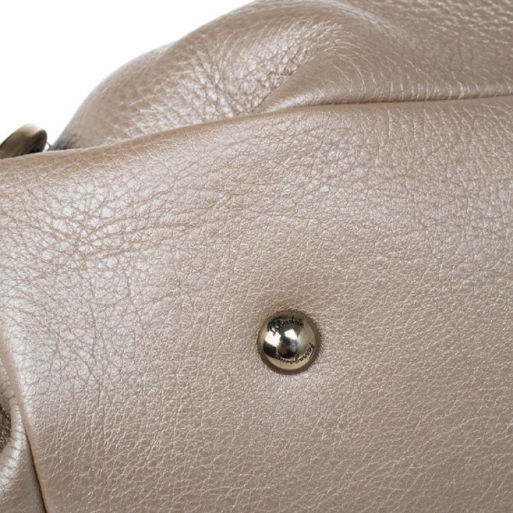 Pre Owned Salvatore Ferragamo Metallic Grey Leather Gancini Detail Handbag