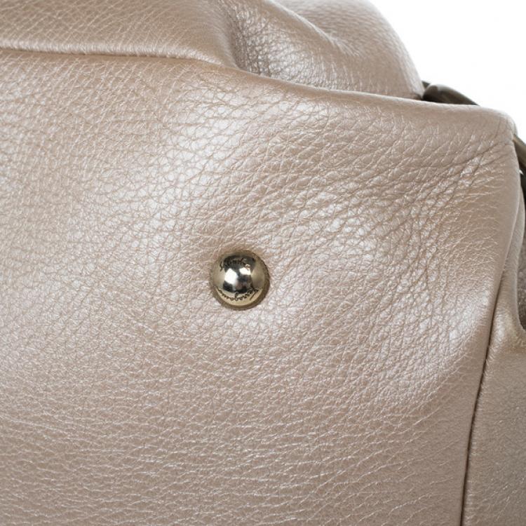 Pre Owned Salvatore Ferragamo Metallic Grey Leather Gancini Detail Handbag
