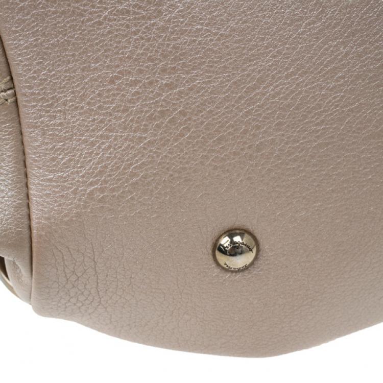 Pre Owned Salvatore Ferragamo Metallic Grey Leather Gancini Detail Handbag