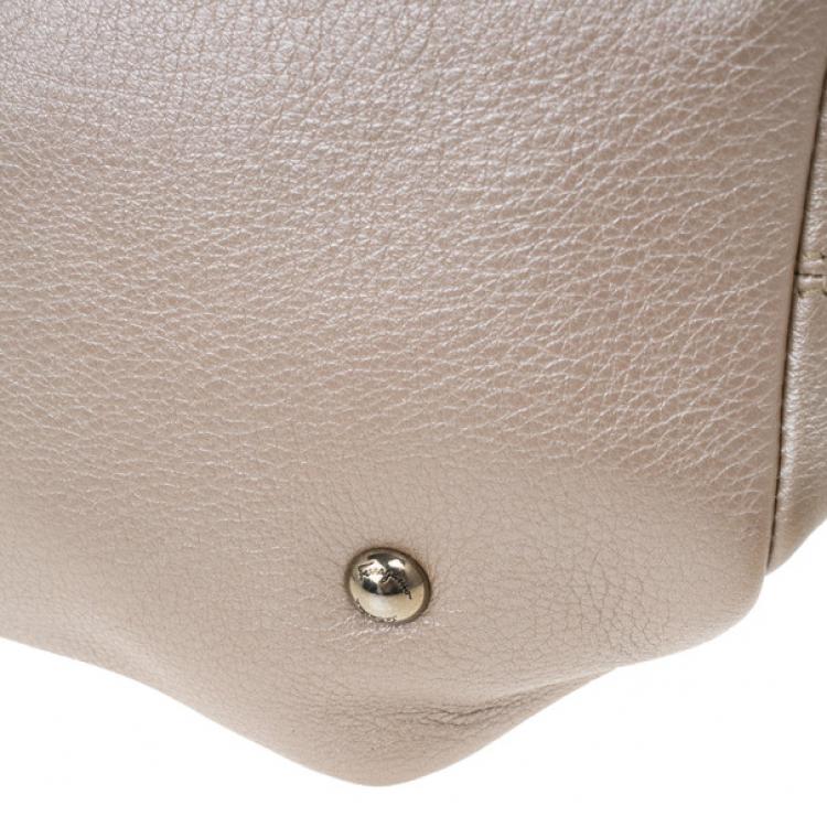 Pre Owned Salvatore Ferragamo Metallic Grey Leather Gancini Detail Handbag